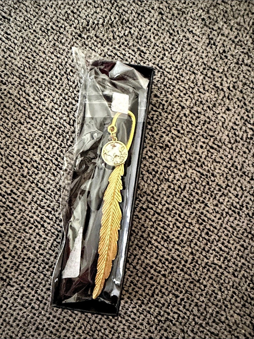 Gold & Black Feather Bookmark in Box